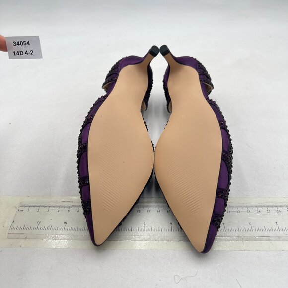 XYD Dark Purple Pointed Toe D\'Orsay Kitten Heel Rhinestone Studs Slip-On Shoes main image 0